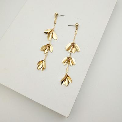 China Direct Selling FASHIONABLE Temperament Gold Plated Earrings Fashionable Long Leaf Tassel Earrings for sale