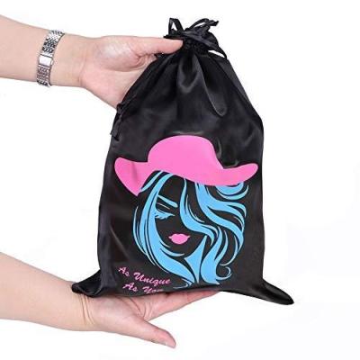 China Custom Satin Bag Hair Extension Packaging Bags Custom Logo Drawstring Pouch Satin Hair Bags With Your Logo for sale