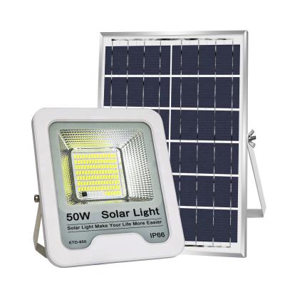 China Hot Selling 2021 50W Intelligent Lightweight Remote Control+ Stable Quality Flood Light 50W Die Casting Energy Saving Solar Aluminum Reflector Led Solar Light Fixture for sale