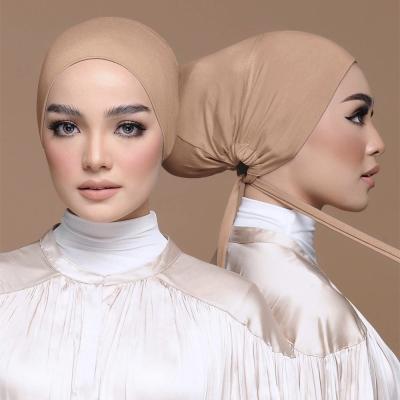 China Fashion Solid Colors Tank Top Tie String Underscarf Hijab Modal Elastic Islamic Muslim Ruched Adjustable Hats for sale