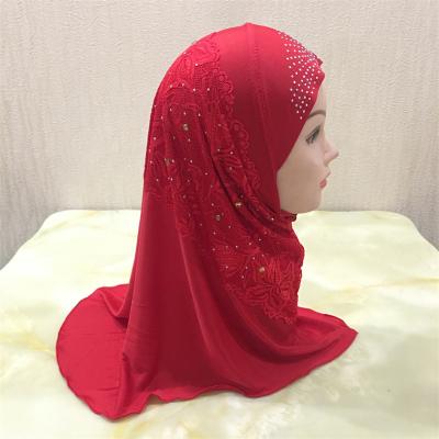 China Polyester Lace Up Hijab Girl Scarf Islamic Muslim Snap Headscarf Inner Hijabs Undercap Arabic Cover Amira Ramadan Kids Scarves Full for sale