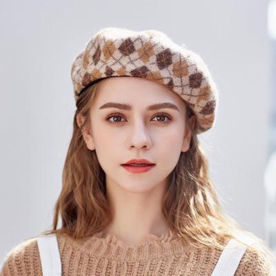 China New Checked Autumn And Winter Vintage Plaid Wool Beret Hats Painter Hats Wholesale for sale