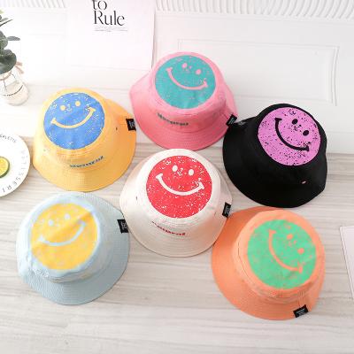 China New Big Smile Casual Design Baby Bucket Cap Kids Outdoor Candy Color Summer Hats for sale