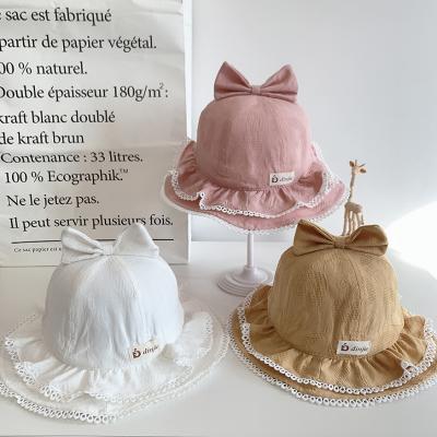 China Infant Cotton Flower Lace Flower Toddler Bucket Hat Girls Bowknot Baby Summer Casual Sun Hats for sale