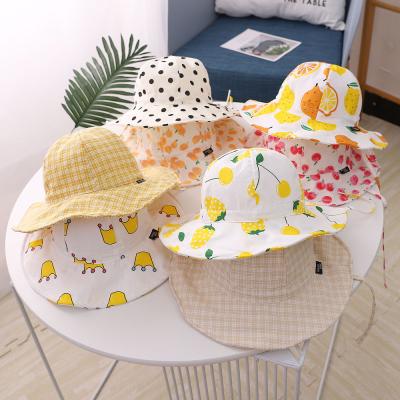 China Custom Factory Casual Kids Bucket Hat Fruit Printed Wide Brim Hat Boys Girls Fishing Sun Foldable Hat for sale