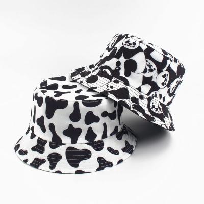 China Fashion Summer Cotton Bucket Hat Dairy Cow Star Print Fisherman Reversible Sun Hats for sale