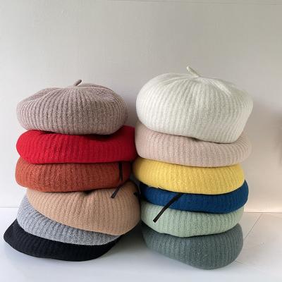 China Japan and Korean Style Wool Beret Solid Color Adjustable Warm Painter Hats for Autumn and Winter for sale