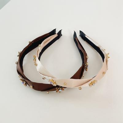 China Luxury Stone Headband Women Glass Hair Jewelry Vintage Metal Silk Headbands For Women for sale