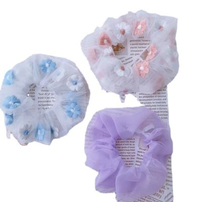 China Hot Selling Sweet Embroidered Flower Kids Girl Accessory and Romantic Pink Blue Scrunchie for Girls for sale