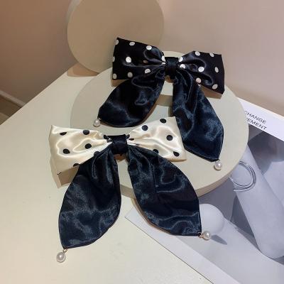 China Environmental Friendly Large Satin Bow Solid Hair Clips Women Barrettes With Pearls Hair Accessories for sale