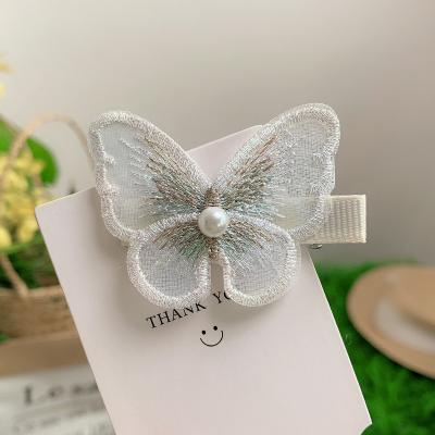 China Soft cute soft three-dimensional pearl hairpin butterfly embroidery clip headdress duck bill clip for sale