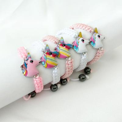 China Durable Kids Style And White Pink Rope Knitted Unicorn Bracelet Fashion Kids Jewelry Accessories for sale