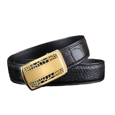 China Wholesale Male Cowhide Waist Ties Gift Wide Automatic Buckle Belt Black Business Casual Men Leather Trim Belts for sale