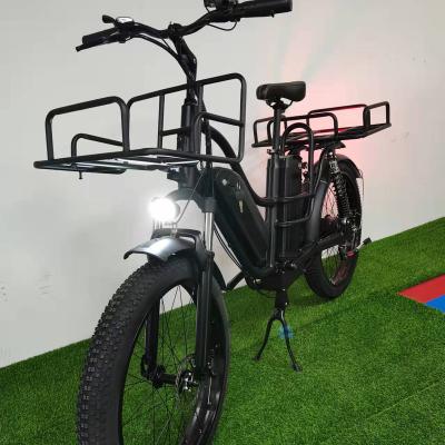 China Double Batteries 750W48V 26*3.0 Aluminum Alloy 32Ah +16Ah Fat Tire 55km/h 200km Range Aluminum Alloy Frame Full Suspension Electric Cargo Bike for sale