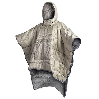 China Lightweight outdoor camping winter waterproof adult cotton filled wearable cloak cape nylon poncho coat sleeping bag for sale