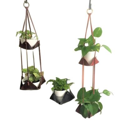 China Fasion Plant Hanger Hanging Planter Flower Cactus Pot Holder Elegant Home Decor For Indoor Plants Flowerpot PU Leather for sale