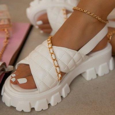 China Damping Roman Sandal Hot Metal Cross Strap Hot Metal Minimalist Fashion Ladies Slippers Calceus Style Chain Shoes For Women for sale