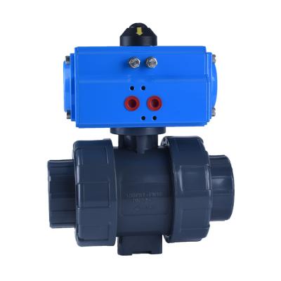 China 2 Way Pneumatic Actuator PVC Plastic Rotary Chemical Ball Valve True Double Unions 3