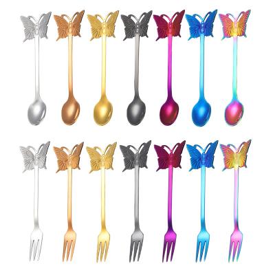 China Creative Viable Stainless Steel Butterfly Spoon Fork For Cafe Dessert Spoon Fork Party for sale