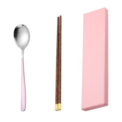 China Viable Reusable Color Spoon Fork Chopsticks Stainless Steel Cutlery Set Suitable For Wedding Gift for sale