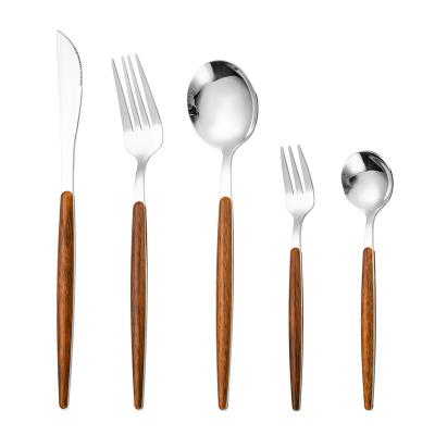 China Viable Factory Wholesale High Quality Wooden Grain Cutlery Handle Wedding Silverware Set Stainless Steel Cutlery Set for sale