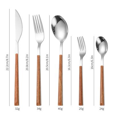 China Family Viable Wholesale Western Reusable Tableware Restaurant Clamp Holder Wooden Dinnerware Suit His Fork Knife And Spoon Stainless Steel for sale