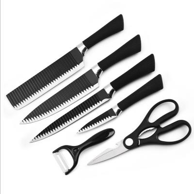 China Amazon Sustainable Sells Wavy Stainless Steel Cutter Set 6 Household Black Steel Knife Sets for sale