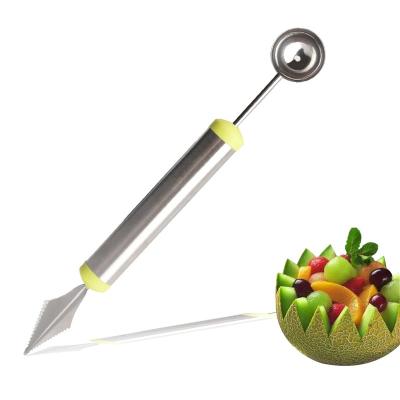 China Sustainable Kitchen Tools Fruit Cutter Double Head Stainless Steel Ball Digger Fruit Cutter Carving Knife for sale