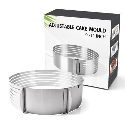 China Amazon 25-30cm Viable Hot Selling Adjustable Stainless Steel Mousse Ring Slicer Big Round Cake Mold for sale