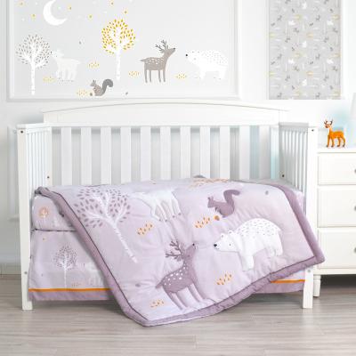 China Viable Cartoon Bear Deer Gray Nursing Comforter Newborn Boy Animal Crib Set Girl Baby Crib Bedding Set 100% Cotton for sale