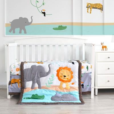 China 100% Cotton Sustainable Animal Organic Crib Lion Cartoon Elephant Boy Newborn Care Bed Set Baby Crib Bedding Set for sale