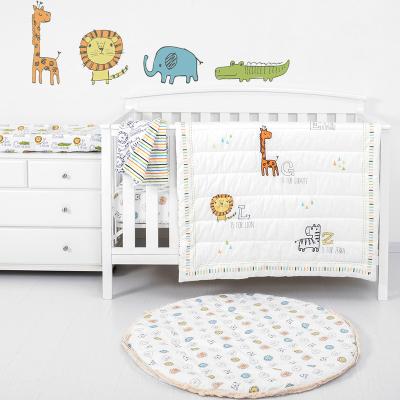 China 100% Newborn Lion Elephant Crib Hutch Zoo Baby Bedding Set Nursery Bed Cotton Viable Animal Embroidery Set for sale