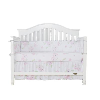 China Viable Pink Flowers Printing Microfiber Polyester Baby Ruffled Crib Skirt for sale