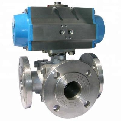 China General Pneumatic Stainless Steel T Type 3 Way Flange Ball Valve For Oil And Gas for sale