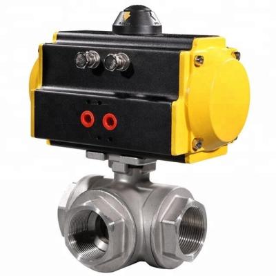 China SS304 Stainless Steel 1/2 Inch 3 Way General Ball Valve With Pneumatic Actuator for sale