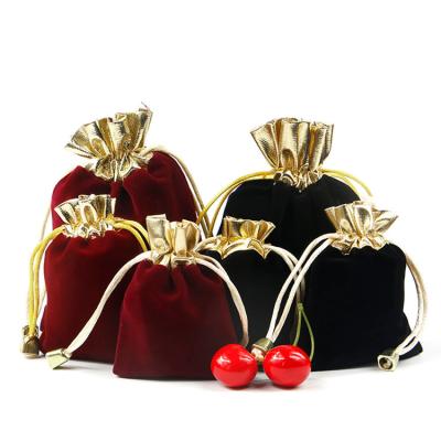 China Best soft selling high quality chic comfortable fabric drawstring velvet jewelry pouch small luxury gold bag for sale