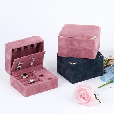 China Fashionable Velvet High Quality Luxury Travel Customization Double Layer Storage Jewelry Box Portable Organizer for sale