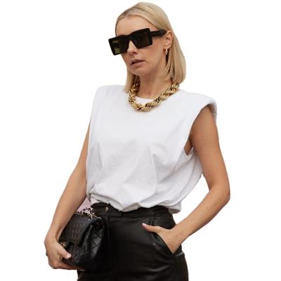 China Solid Color Breathable Pure Loose Casual T-shirt Cotton Shirt Neck Summer Sleeveless Top And White Blouses Ladies Shirts for sale