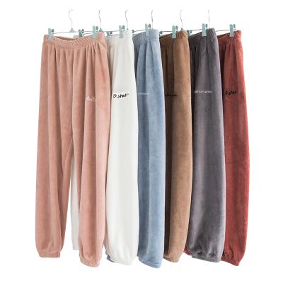 China Women Breathable Winter Ladies Flannel Warm Comfortable Fluffy No Pilling Elastic Waist Ankle Gathered Casual Pants Homedress Pajama Pants for sale