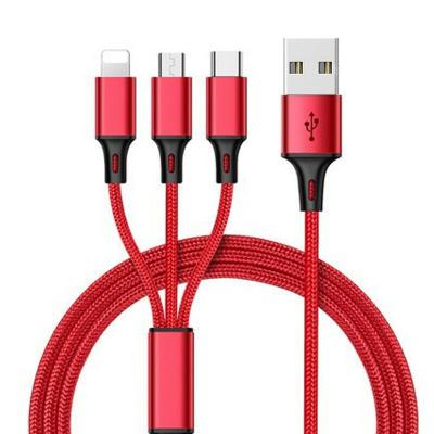 China IOS System 3in1 USB 2.0 Multi Cable Nylon Charging Cable 1.2MFor iPhone Samsung Huawei for sale