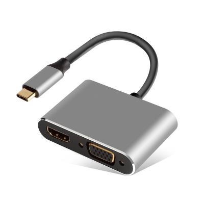 China Aluminum Alloy CV-T-27 2 in 1 Aluminum Alloy USB Type C to HDMI VGA Hub for sale