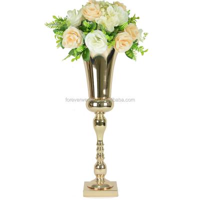 China Silver or Gold Metal flower vase Trumpet Vase Road Lead for Wedding table Centerpiece Decoration/home decor/party decoration for sale