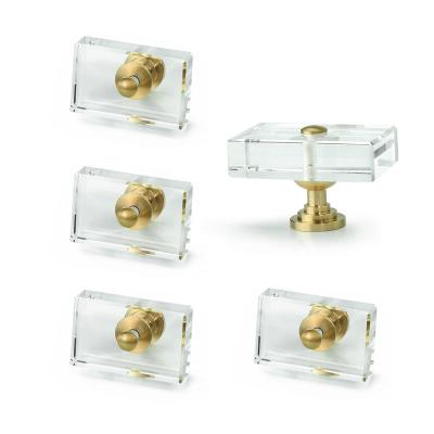 China Modern Square Glass Door Knobs Modern Cabinet Accessories Pulls Transparent Hidden Crystal Handles Glass Brass Knobs for sale