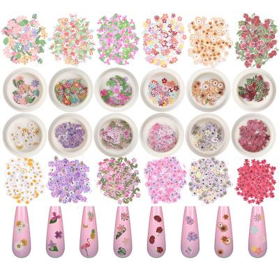 China Nail Decoration Dry Flower Nail Art Stickers 3D Double Side Glitter Ornaments Glitter Wood Pulp Tablets Mixed Decoration for sale