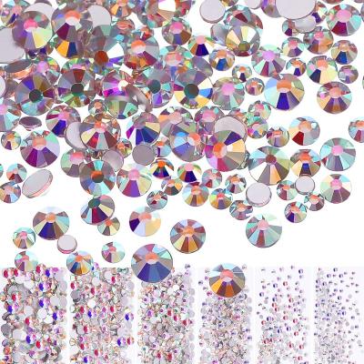 China Extremely Shiny 3456 Piece Nail AB Crystals Nail Art Rhinestones Round Beads Flatback Glass Charms Stones 6 Sizes For Nails Decoration for sale