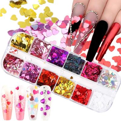 China Newest 3D Finger Nail Art Ultra-thin Nail Art Decals Butterfly Heart Shaped Jewelry Sequin Nails Stickers For Nails Shimmer Glitter 12 Grids for sale