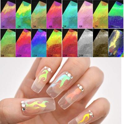 China Easy Apply Holographic Nail Art Decals Flame 3D Nails Stencil For Nail Foil Manicure Tape Reflections Stickers for sale