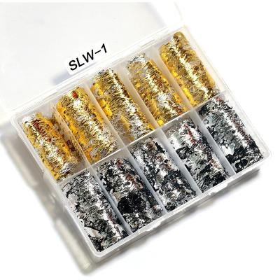 China Easy Apply 10 Net Line Nail Art Decorations Adhesive Silk Nail Art Stickers Mesh Nail Sticker Rolls 3D Gold Silver Foil Tape for sale