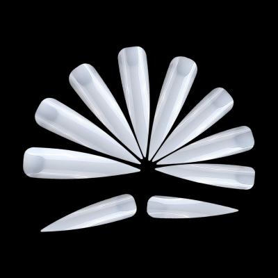 China Easy to train & 500pcs Thin Cut Pointed Stiletto Nails Tips Natural Full Cover Long Form Clear Half Cover False Nail Art10 Size. for sale