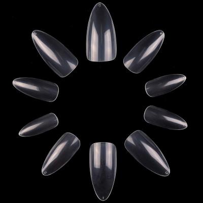 China Easy to train & cut almond shape nail tips ABS 500pcs full cover acrylic false nails long clear and natural 10 sizes for sale